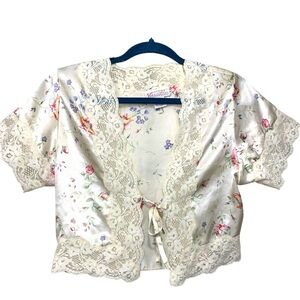 Vintage Versailles Satin Floral Lace Top Sz S Short Sleeve Romantic Loungewear